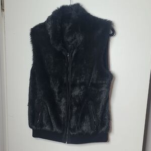 Tahari Black Faux Fur Accent Vest